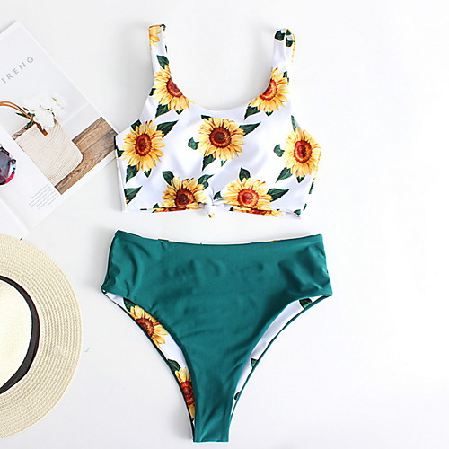 

Women's Bikini 2 Piece Swimsuit Print Floral White Orange Green Swimwear Bathing Suits