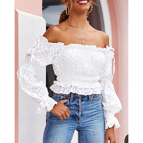 

Women's Solid Colored Blouse Daily Off Shoulder White