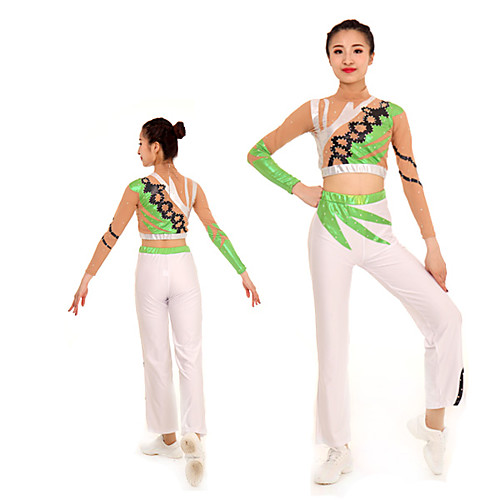 

Cheerleader Costume Gymnastics Suits Women's Girls' Kids Pants / Trousers Spandex High Elasticity Handmade Patchwork Long Sleeve Competition Dance Rhythmic Gymnastics Gymnastics Green