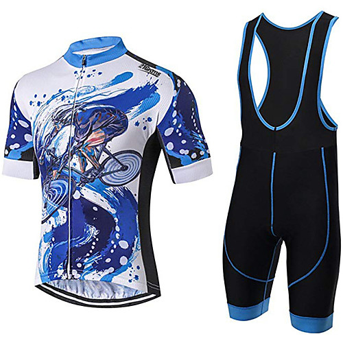 

21Grams Men's Short Sleeve Cycling Jersey with Bib Shorts Spandex Polyester Blue / White Polka Dot Bike Clothing Suit UV Resistant Breathable 3D Pad Quick Dry Sweat-wicking Sports Polka Dot Mountain