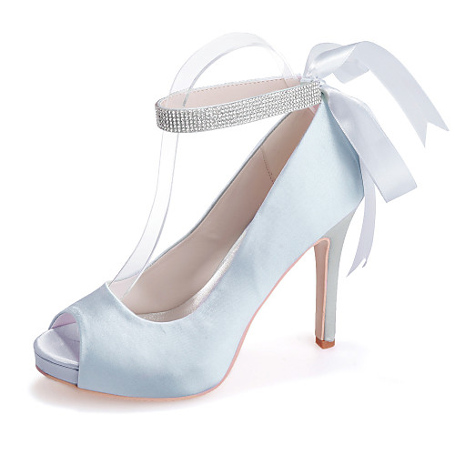 

Women's Wedding Shoes Stiletto Heel Peep Toe Minimalism Wedding Party & Evening Satin Sparkling Glitter Ribbon Tie Solid Colored White Purple Red