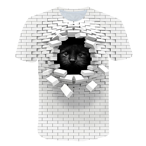 

Men's T shirt Color Block 3D Animal Plus Size Print Short Sleeve Daily Tops Basic Exaggerated White