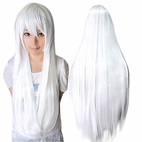 

Cosplay Costume Wig Synthetic Wig kinky Straight Halloween Asymmetrical Wig Long White Synthetic Hair 32 inch Women's White