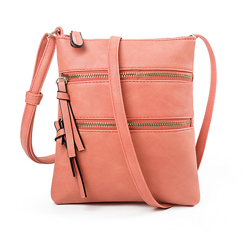 

Women's Bags PU Leather Crossbody Bag Zipper Striped Daily Outdoor Leather Bag MessengerBag Watermelon Red Black Blue Blushing Pink