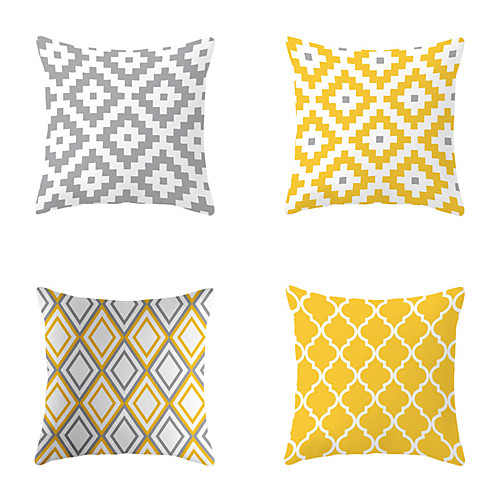 

4 pcs Polyester Pillow Cover, Geometric Simple Classic Square Traditional Classic