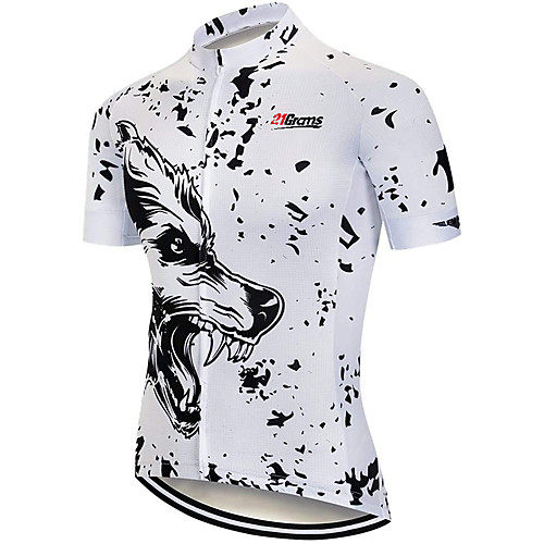 

21Grams Men's Short Sleeve Cycling Jersey Spandex BlackWhite Dot Wolf Animal Bike Jersey Top Mountain Bike MTB Road Bike Cycling UV Resistant Quick Dry Breathable Sports Clothing Apparel / Stretchy