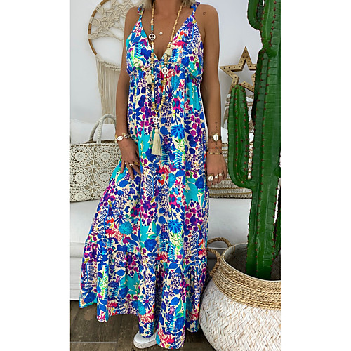 

Women's Maxi Shift Dress - Sleeveless Geometric Strap Loose Blue Red Light Blue S M L XL XXL XXXL XXXXL XXXXXL