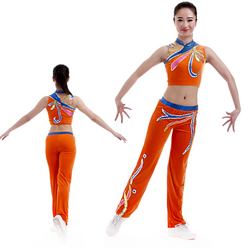 

Cheerleader Costume Gymnastics Suits Women's Girls' Kids Pants / Trousers Spandex High Elasticity Handmade Sleeveless Competition Dance Rhythmic Gymnastics Gymnastics Orange