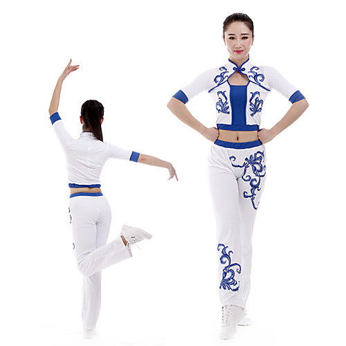 

Cheerleader Costume Gymnastics Suits Women's Girls' Kids Pants / Trousers Spandex High Elasticity Handmade Half Sleeve Competition Dance Rhythmic Gymnastics Gymnastics White