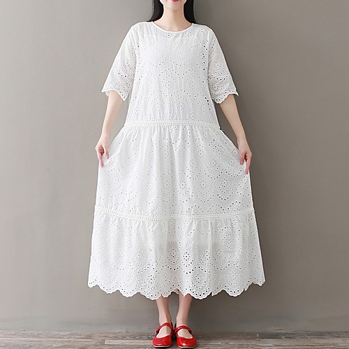 

Women's Loose Dress - Half Sleeve Solid Color Loose White M L XL XXL