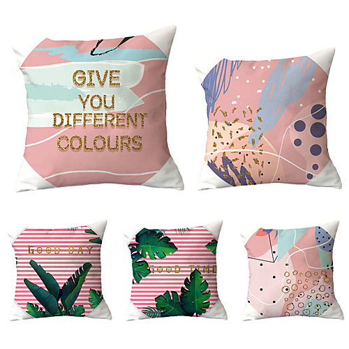 

Set of 5 Polyester Pillow Cover, Geometric Letter & Number Simple Vintage Square Traditional Classic Throw Pillow