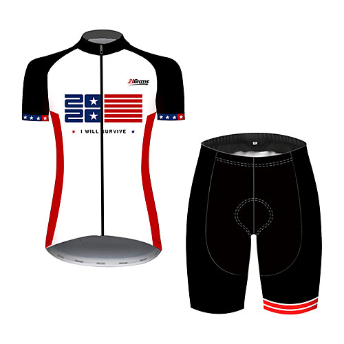

21Grams Women's Short Sleeve Cycling Jersey with Shorts Spandex Polyester Black / White American / USA National Flag Bike Clothing Suit Breathable 3D Pad Quick Dry Ultraviolet Resistant Sweat-wicking
