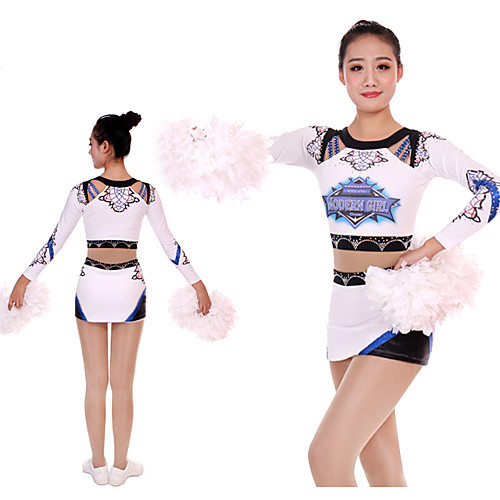 

Cheerleader Costume Uniform Women's Girls' Kids Skirt Spandex High Elasticity Handmade Long Sleeve Competition Dance Rhythmic Gymnastics Gymnastics White