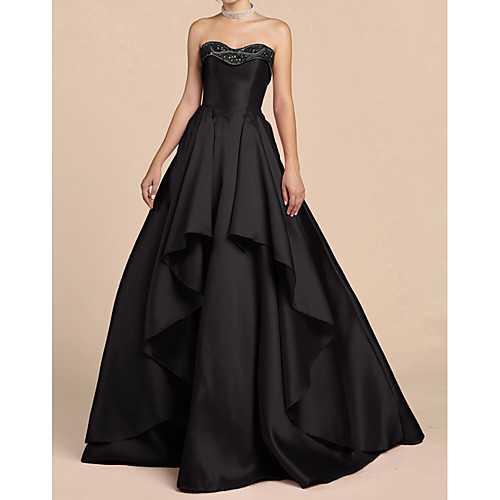 

Ball Gown Elegant Engagement Prom Dress Sweetheart Neckline Sleeveless Floor Length Satin with Sequin Tier 2021