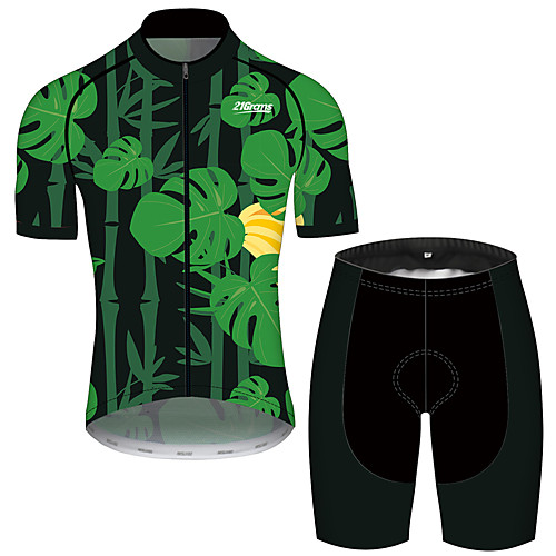 

21Grams Men's Short Sleeve Cycling Jersey with Shorts Black / Green Leaf Floral Botanical Bike Clothing Suit UV Resistant Breathable 3D Pad Quick Dry Sweat-wicking Sports Solid Color Mountain Bike