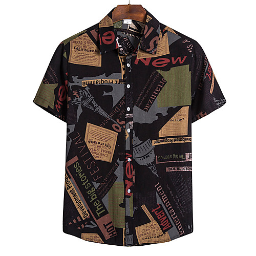 

Men's Abstract Print Shirt Tropical Hawaiian Daily Going out Button Down Collar Black / Short Sleeve