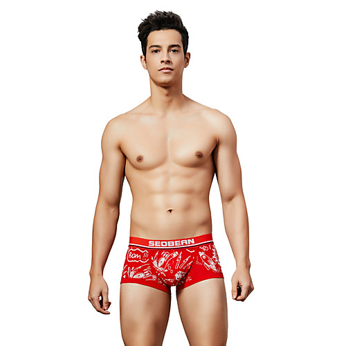 

Men's Print / Basic Boxers Underwear / Briefs Underwear - Asian Size Low Waist Red Black Navy Blue M L XL