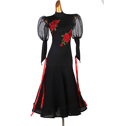 

Ballroom Dance Dress Embroidery Women's Performance Long Sleeve Spandex