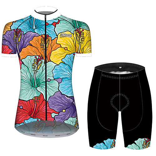 

21Grams Women's Short Sleeve Cycling Jersey with Shorts Spandex Polyester BlueYellow Floral Botanical Bike Clothing Suit Breathable 3D Pad Quick Dry Ultraviolet Resistant Sweat-wicking Sports Floral