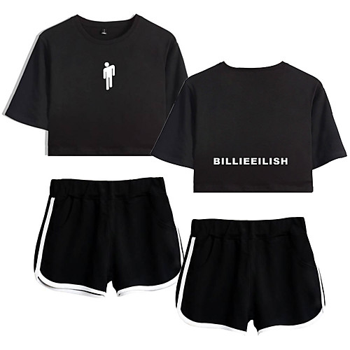 

Inspired by Cosplay Billie Eilish Pants Cosplay Costume Pure Cotton Print 2-Piece Shorts For Women's / T-shirt