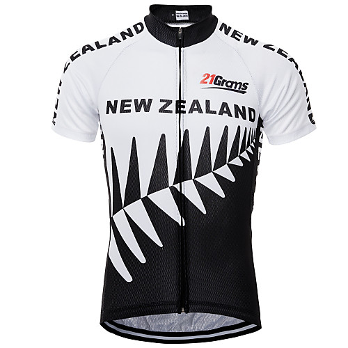 

21Grams New Zealand National Flag Men's Short Sleeve Cycling Jersey - Black / White Bike Top UV Resistant Breathable Quick Dry Sports Terylene Mountain Bike MTB Road Bike Cycling Clothing Apparel