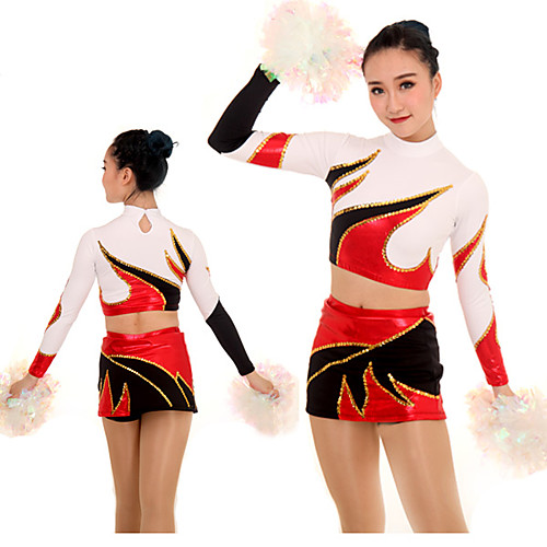 

Cheerleader Costume Uniform Women's Girls' Kids Skirt Spandex High Elasticity Handmade Long Sleeve Competition Dance Rhythmic Gymnastics Gymnastics Red
