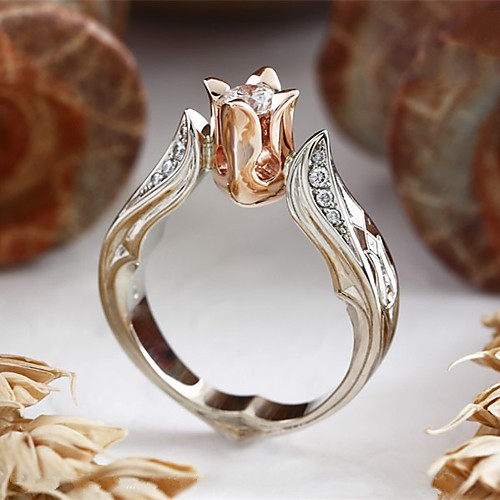 

Women's Ring Belle Ring AAA Cubic Zirconia 1pc White Copper Rose Gold Plated Silver-Plated Irregular Statement Luxury Party Evening Gift Jewelry Geometrical Wearable