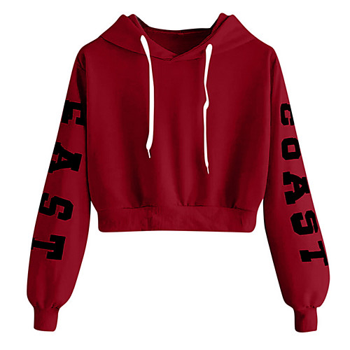 

Women's Cropped Hoddie Graphic Letter Basic Hoodies Sweatshirts Red Yellow Brown