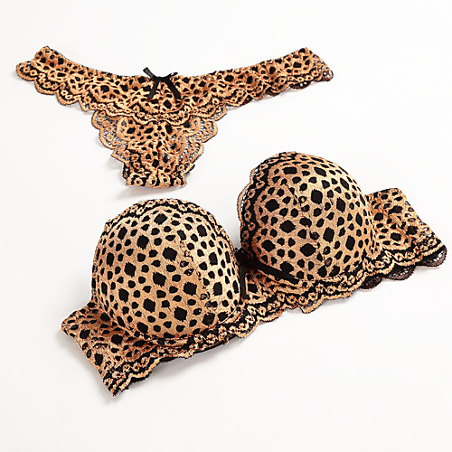 

Women's Push-up Underwire Bra 3/4 Cup Bra & Panty Set Leopard Print Fashion Sexy Red Blushing Pink Gold