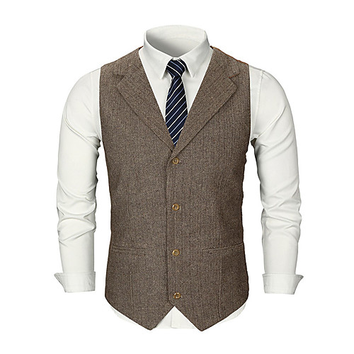 

Men's Vest, Solid Colored Shirt Collar Polyester Black / Dark Gray / Khaki