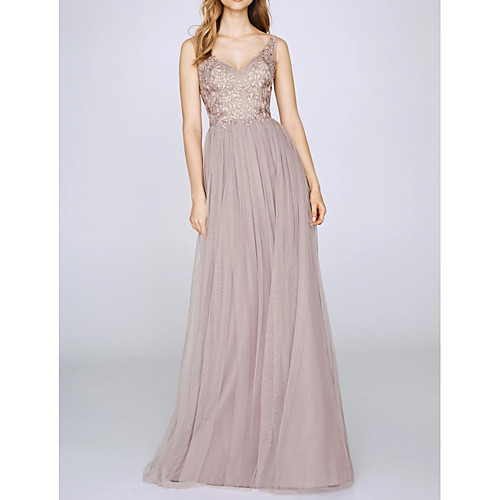 

A-Line Elegant Engagement Prom Dress V Neck Sleeveless Floor Length Chiffon with Pleats 2021