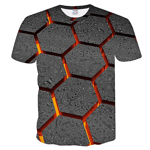 

Men's T shirt Color Block 3D Plus Size Short Sleeve Daily Tops Basic Black
