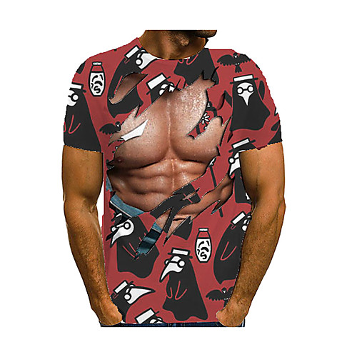

Men's Graphic T-shirt Short Sleeve Daily Slim Tops Round Neck Red