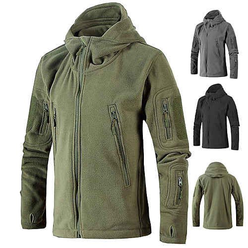 

Men's Hoodie Jacket Hiking Jacket Military Tactical Jacket Winter Outdoor Thermal Warm Windproof Breathable Stretchy Winter Jacket Top Fleece Single Slider Hunting Fishing Climbing Black Yellow Army