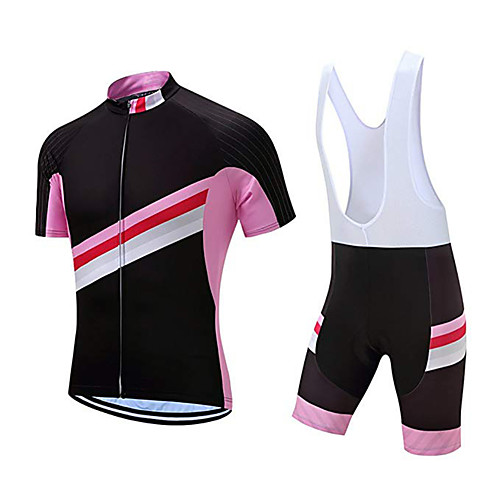 

21Grams Men's Short Sleeve Cycling Jersey with Bib Shorts Spandex Polyester Pink / Black Stripes Bike Clothing Suit UV Resistant Breathable 3D Pad Quick Dry Sweat-wicking Sports Solid Color Mountain