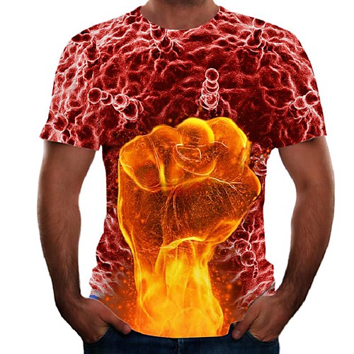 

Men's T shirt Color Block Flame Simulation Plus Size Print Short Sleeve Daily Tops Basic Streetwear Rainbow