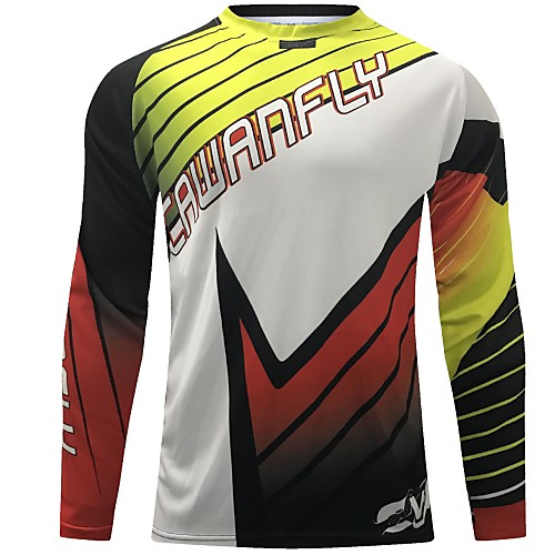 

CAWANFLY Men's Long Sleeve Cycling Jersey Downhill Jersey Dirt Bike Jersey Winter Polyester Black Stripes Patchwork Novelty Bike Jersey Top Mountain Bike MTB Breathable Quick Dry Sweat-wicking Sports