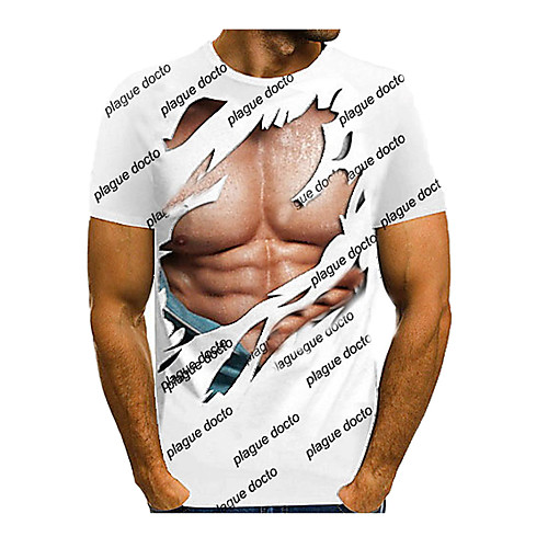 

Men's Geometric T-shirt Short Sleeve Daily Slim Tops Round Neck White