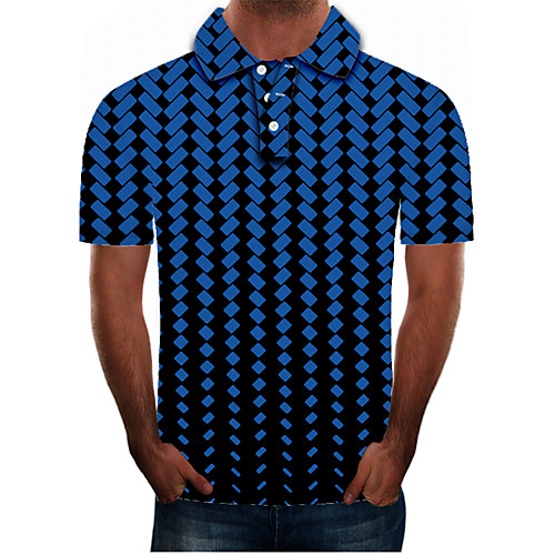 

Men's Plus Size 3D Graphic Slim Polo Street chic Exaggerated Daily Going out Shirt Collar Blue / Short Sleeve