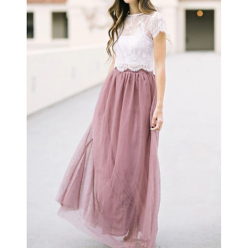 

A-Line Jewel Neck Floor Length Polyester Bridesmaid Dress with Ruching