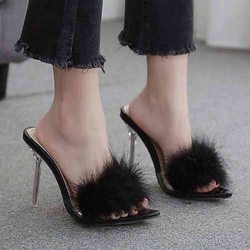 

Women's Heels Stiletto Heel Open Toe PU Summer Black