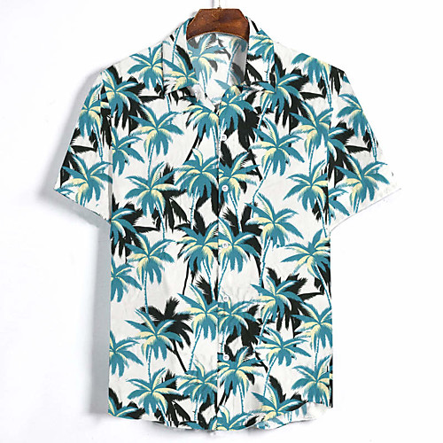 

Men's Shirt Floral Color Block Print Short Sleeve Going out Tops Basic Tropical Dark Gray Combo White Black