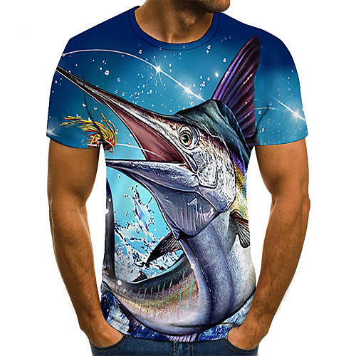 

Men's Plus Size Color Block 3D T-shirt Basic Daily Weekend Round Neck Blue / Short Sleeve / Animal