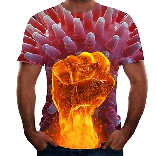 

Men's T shirt Color Block Flame Simulation Plus Size Print Short Sleeve Daily Tops Basic Streetwear Red