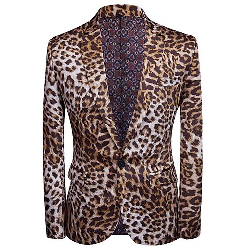 

Men's Plus Size Blazer, Leopard Shirt Collar Polyester Light Brown / Slim