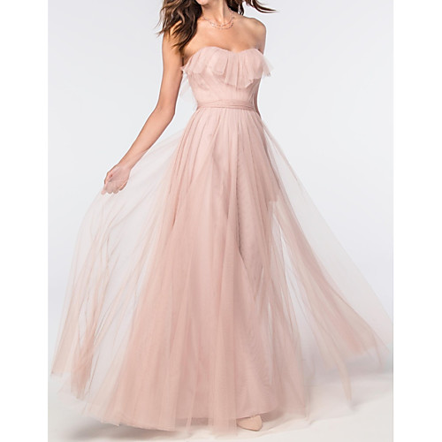 

A-Line Elegant Engagement Prom Dress Sweetheart Neckline Sleeveless Floor Length Tulle with Ruffles 2021