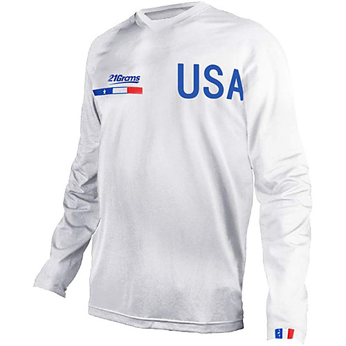 

21Grams Men's Long Sleeve Cycling Jersey Downhill Jersey Dirt Bike Jersey Spandex White Blue Solid Color American / USA National Flag Bike Jersey Top Mountain Bike MTB Road Bike Cycling UV Resistant