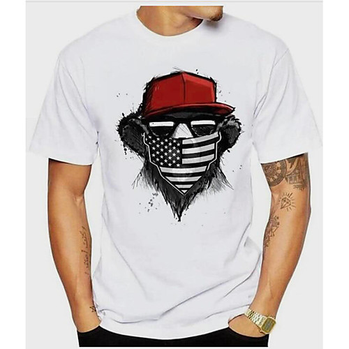 

Men's Portrait T-shirt Short Sleeve Daily Slim Tops Round Neck White