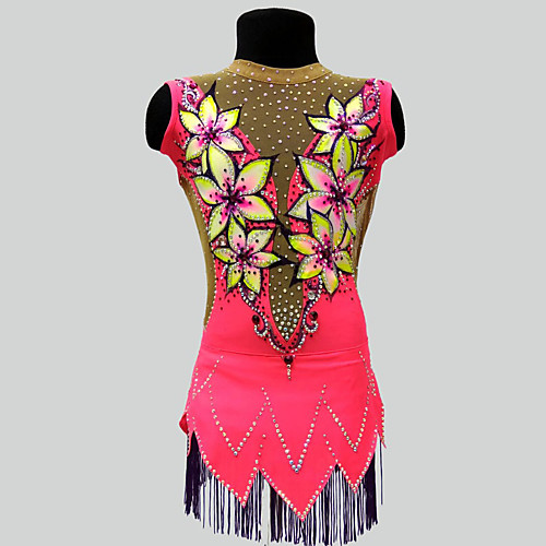 

21Grams Rhythmic Gymnastics Leotards Artistic Gymnastics Leotards Women's Girls' Leotard Fuchsia Spandex High Elasticity Breathable Handmade Jeweled Diamond Look Sleeveless Training Dance Rhythmic