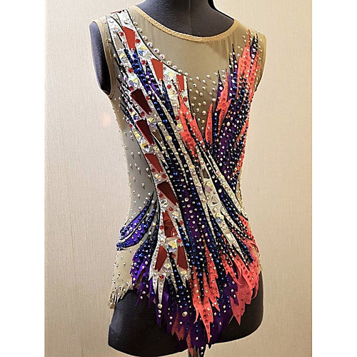 

21Grams Rhythmic Gymnastics Leotards Artistic Gymnastics Leotards Women's Girls' Leotard Purple Spandex High Elasticity Breathable Handmade Jeweled Diamond Look Sleeveless Training Dance Rhythmic